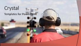  Presentation with ear - Slide deck consisting of drag racing - race track starter wearing ear background and a sky blue colored foreground