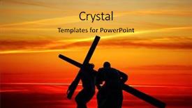  Presentation with jesus cross - Colorful PPT theme enhanced with dragging a wooden cross backdrop and a yellow colored foreground