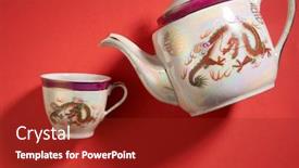  Presentation with teapot - Colorful PPT theme enhanced with dragon-and-phoenix-teapot backdrop and a crimson colored foreground
