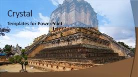  Presentation with mai - Slides consisting of acient - chedi luang temple in chiang background and a light blue colored foreground