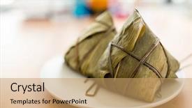  Presentation with dumpling - Colorful slides enhanced with dragon boat - asian chinese rice dumpling backdrop and a coral colored foreground