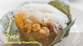  Presentation with dim sum - Colorful slide deck enhanced with dragon boat - chinese dim sum sticky rice backdrop and a  colored foreground