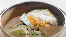  Presentation with dim sum - PPT layouts consisting of dragon boat - chinese dim sum sticky rice background and a coral colored foreground