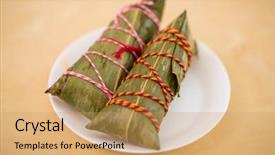  Presentation with dumpling - Beautiful slides featuring dragon boat - chinese rice dumpling backdrop and a coral colored foreground