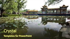  Presentation with dragon boat - PPT layouts enhanced with dragon boat - gardens boathouse and lake background and a tawny brown colored foreground
