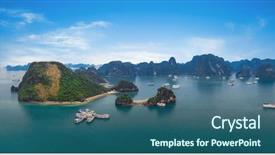  Presentation with sea water - Presentation theme consisting of dragon boat - panorama of halong bay vietnam background and a ocean colored foreground