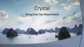  Presentation with panoramic - Colorful PPT layouts enhanced with dragon boat - panoramic aerial view of halong backdrop and a light blue colored foreground