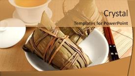  Presentation with dumpling - PPT theme consisting of cup of hot cacao with christmas decorations on wooden background background and a tawny brown colored foreground