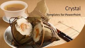  Presentation with dragon boat - Colorful theme enhanced with dragon boat - rice dumplings with tea backdrop and a coral colored foreground