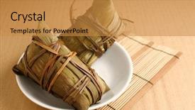  Presentation with dragon boat - Slides with dragon boat - rice dumplings background and a gold colored foreground