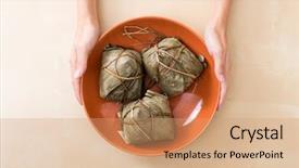  Presentation with dragon boat - Beautiful presentation featuring dragon boat - top view of rice dumpling backdrop and a  colored foreground