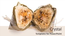  Presentation with dumpling - Presentation theme enhanced with dragon boat - traditional chinese rice dumpling background and a coral colored foreground