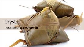  Presentation with rice - Slides consisting of dragon boat - traditional wrapped rice dumplings background and a coral colored foreground