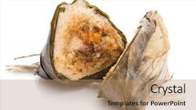  Presentation with dumpling - Slide set enhanced with dragon boat - yummy chinese rice dumpling background and a coral colored foreground