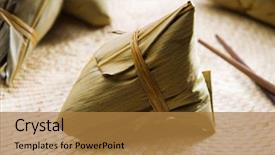  Presentation with dim sum - PPT theme having dragon boat - zongzi or rice dumpling traditional background and a gold colored foreground