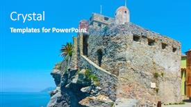  Presentation with dragon - Beautiful slide set featuring dragon-castle-on-the-rock backdrop and a teal colored foreground