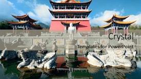  Presentation with dragon ballsx - Cool new PPT theme with dragon statue in dali yunnan backdrop and a light gray colored foreground