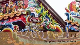  Presentation with chinese temple - PPT theme having dragon-statue-on-the-roof background and a coral colored foreground