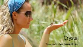  Presentation with dragonfly - Colorful PPT theme enhanced with dragonfly sitting on woman finger backdrop and a yellow colored foreground