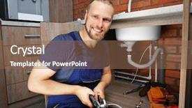  Presentation with pipes - Cool new presentation theme with drain - handsome plumber repairing sink pipes backdrop and a violet colored foreground