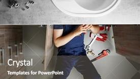  Presentation with drain - Amazing PPT layouts having drain - male plumber repairing sink pipes backdrop and a gray colored foreground