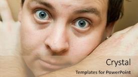  Presentation with drama - Colorful PPT theme enhanced with drama queen - young man with a questioning backdrop and a coral colored foreground