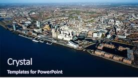  Presentation with aerial - Slide set enhanced with british isles - dramatic aerial view of liverpool background and a navy blue colored foreground