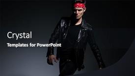  Presentation with red grey - Amazing presentation design having dramatic fashion model wearing leather and red bandana walking on grey background in studio backdrop and a dark gray colored foreground