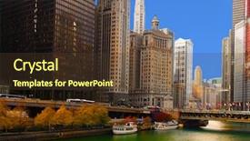  Presentation with chicago river walk urban - Presentation consisting of dramatic image of the chicago river from michigan ave background and a tawny brown colored foreground