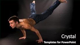  Presentation with black light - Slide deck consisting of dramatic light photo of modern acrobat jumping in front of black background background and a wine colored foreground