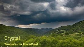  Presentation with green hills - Presentation theme having dramatic-sky-before-storm-over background and a tawny brown colored foreground