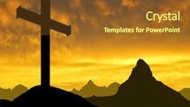  Presentation with wooden cross against the sky - Colorful slide deck enhanced with dramatic sky with mountain cross backdrop and a tawny brown colored foreground