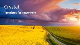  Presentation with agrarian - Colorful theme enhanced with dramatic-summer-meadow-with-yellow backdrop and a ocean colored foreground