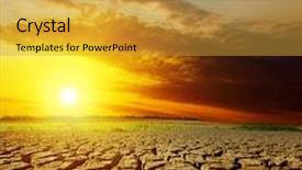  Presentation with drought - Theme having dramatic sunset over drought earth background and a gold colored foreground