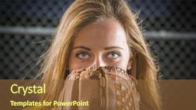  Presentation with softball - PPT layouts featuring dramatic young woman with softball background and a tawny brown colored foreground
