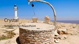  Presentation with masonry - PPT theme consisting of draw well traditional mediterranean masonry in balearic islands photo-illustration background and a coral colored foreground