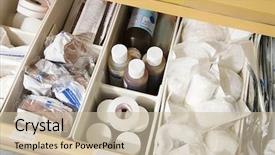  Presentation with medical supplies - Colorful theme enhanced with drawer of medical supplies backdrop and a soft green colored foreground