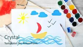  Presentation with childrens drawing - Slides enhanced with childrens drawing - child's painting of sailing ship background and a cool aqua colored foreground