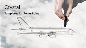  Presentation with airplane the sky travel - Audience pleasing slide set consisting of drawing airplane model on sky backdrop and a light gray colored foreground