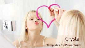  Presentation with man and woman divorce drawing - Theme having drawing big heart on mirror background and a  colored foreground