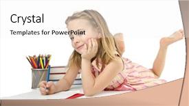  Presentation with rubrics for writing - Audience pleasing slides consisting of drawing class - little girl writing with pencils backdrop and a  colored foreground