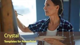  Presentation with art historical painting - Amazing PPT theme having drawing class - painting in art studio backdrop and a tawny brown colored foreground