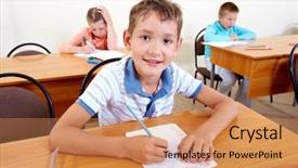  Presentation with maxwell smart - PPT theme having drawing class - portrait of smart lad background and a coral colored foreground