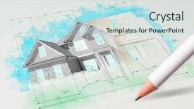  Presentation with colored - Audience pleasing slide deck consisting of drawing colored house plan concept backdrop and a sky blue colored foreground