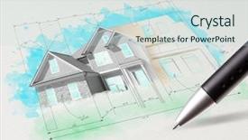  Presentation with colored - Presentation theme featuring drawing colored house plan concept background and a sky blue colored foreground