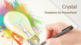  Presentation with bulb brain - Audience pleasing PPT theme consisting of drawing colorful idea light bulb backdrop and a cream colored foreground