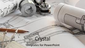  Presentation with engineering drawing tools - Beautiful presentation theme featuring drawing detail and drawing tools backdrop and a light gray colored foreground