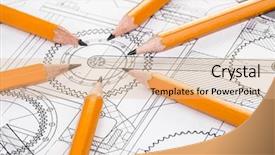  Presentation with engineering - PPT theme featuring drawing detail and pencil close background and a coral colored foreground