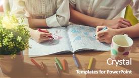  Presentation with art therapy - Amazing PPT layouts having drawing expressive art therapy - child and adult are painting backdrop and a coral colored foreground