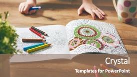  Presentation with art therapy - Cool new PPT theme with drawing expressive art therapy - child paint a coloring book backdrop and a coral colored foreground